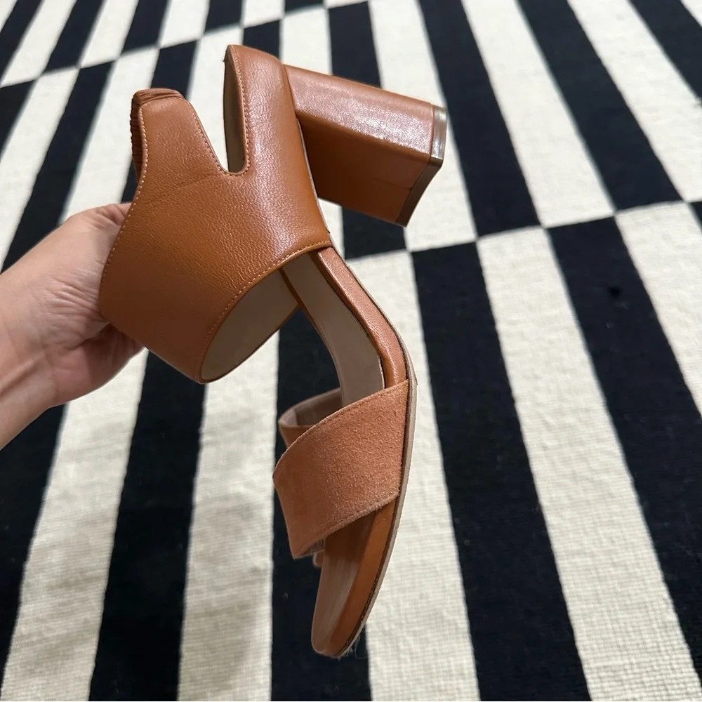 Stuart Weitzman Cognac Two-Strap Block Heel Slingbacks